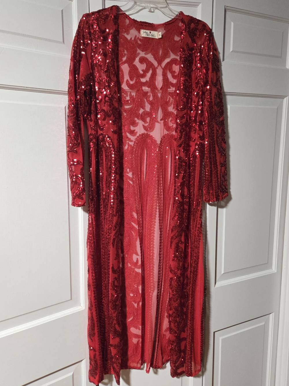 Southern Fried Chics Red Royal Sequin Duster Cardigan